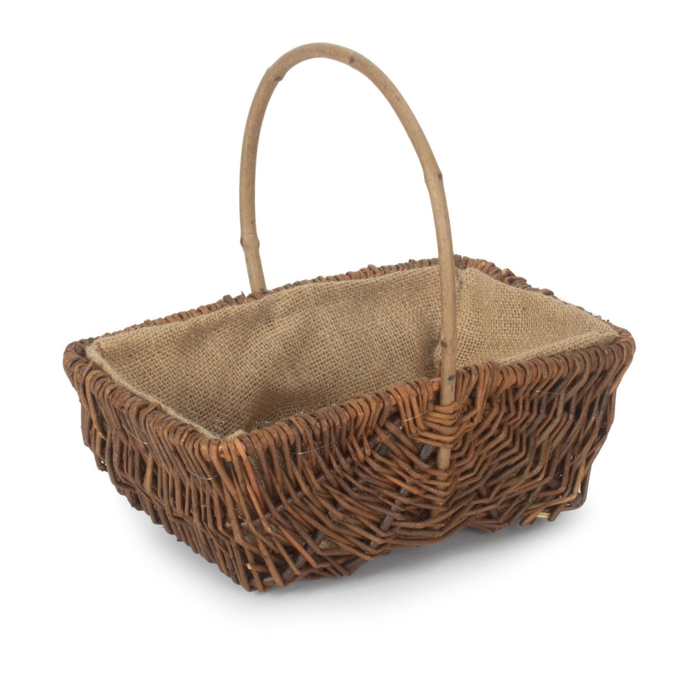 Rectangular Unpeeled Willow Garden Trug With Hessian Lining
