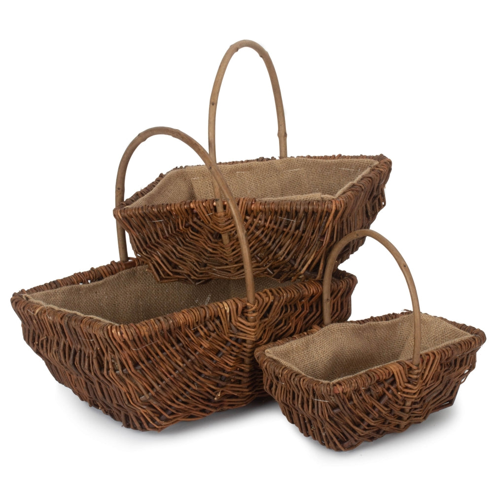 Rectangular Unpeeled Willow Garden Trug With Hessian Lining