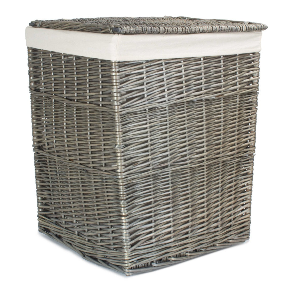 Antique Wash Square White Cotton Lined Laundry Basket