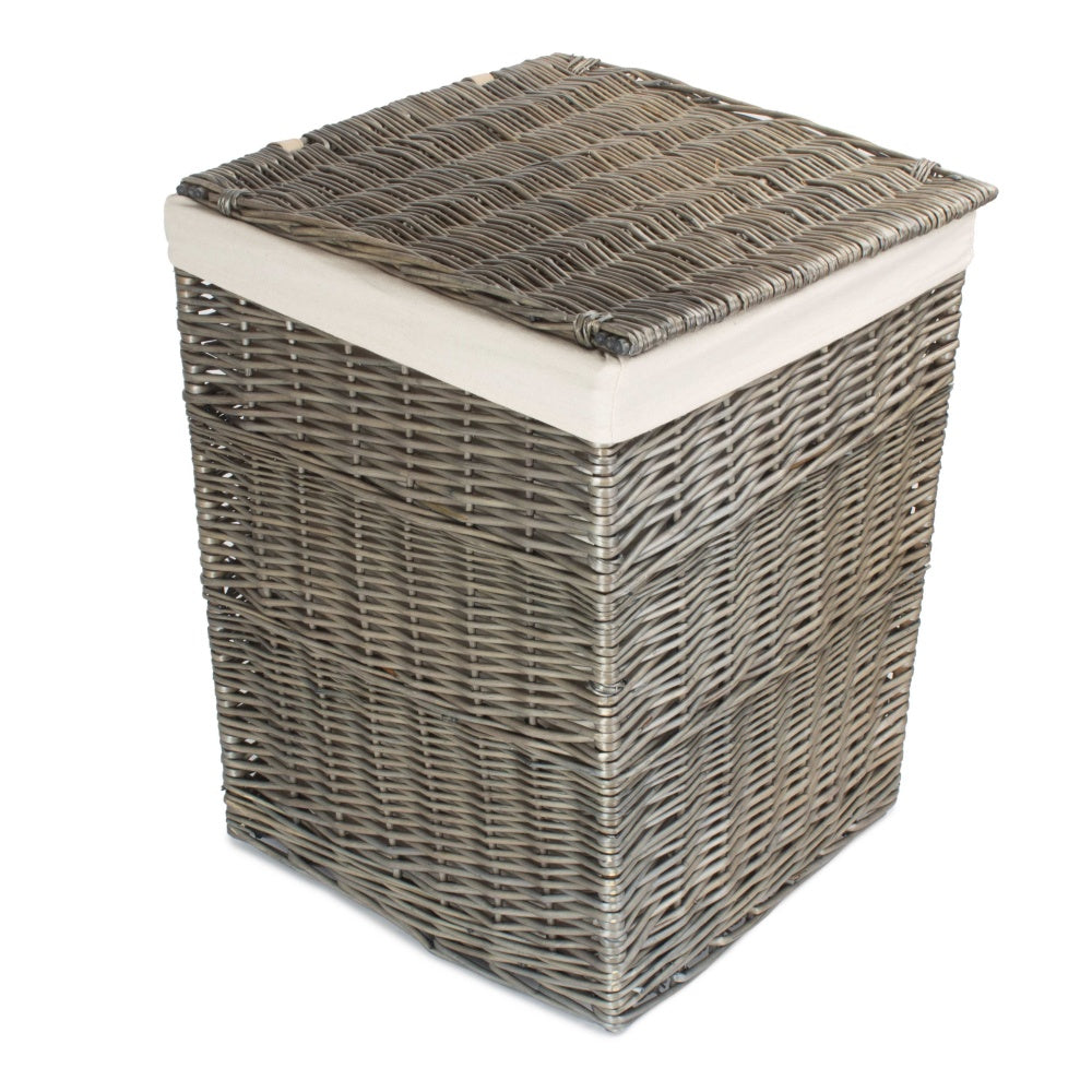 Antique Wash Square White Cotton Lined Laundry Basket