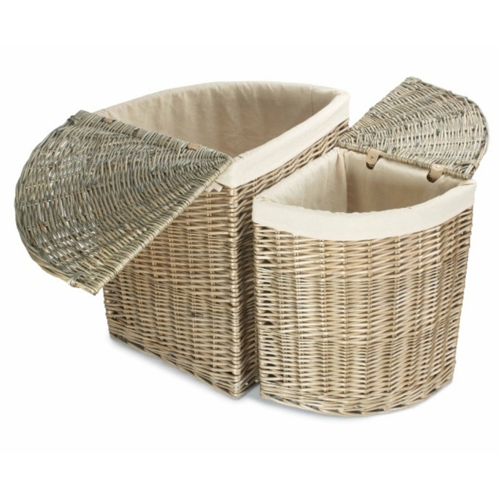 Antique Wash Corner White Cotton Lined Laundry Basket