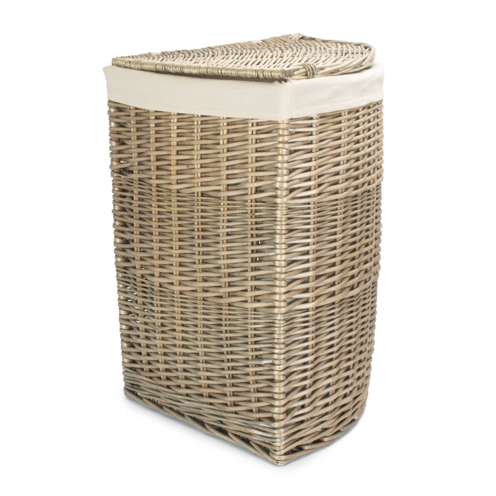 Antique Wash Corner White Cotton Lined Laundry Basket