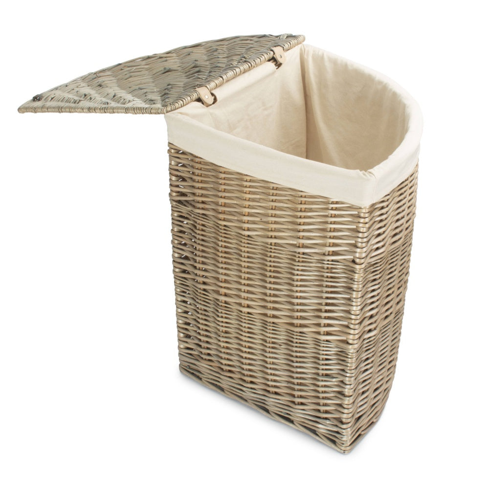 Antique Wash Corner White Cotton Lined Laundry Basket