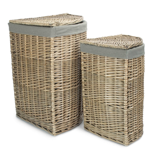 Antique Wash Corner Laundry Basket with Grey Sage Lining