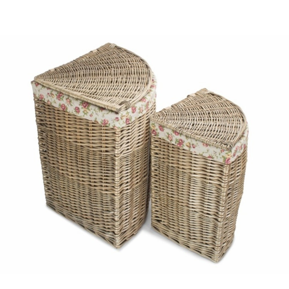 Antique Wash Corner Garden Rose Cotton Lined Laundry Basket