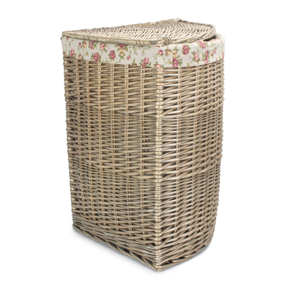 Antique Wash Corner Garden Rose Cotton Lined Laundry Basket