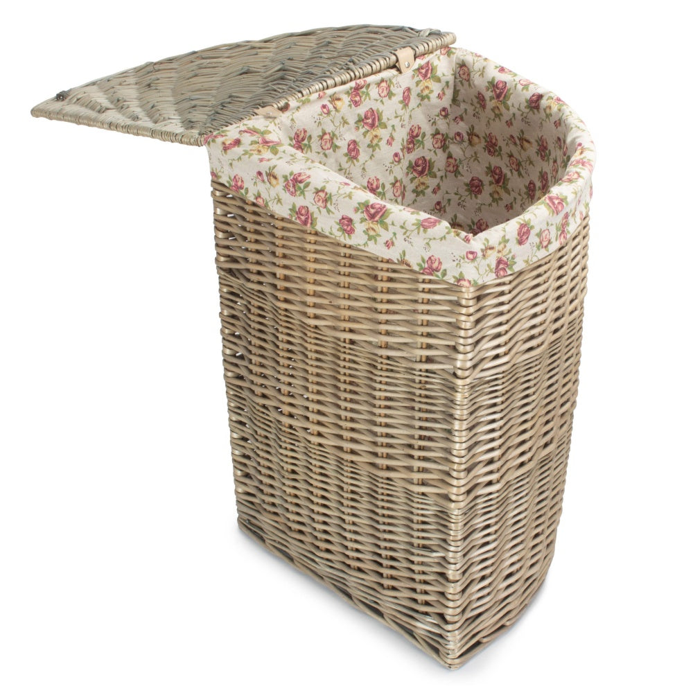Antique Wash Corner Garden Rose Cotton Lined Laundry Basket