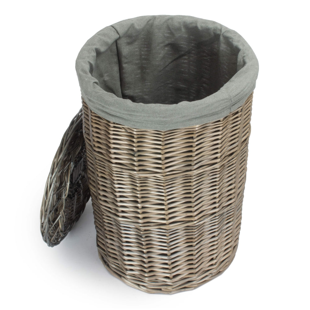 Antique Wash Round Laundry Basket with Grey Sage Lining
