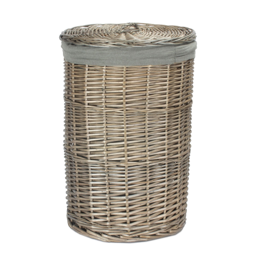 Antique Wash Round Laundry Basket with Grey Sage Lining
