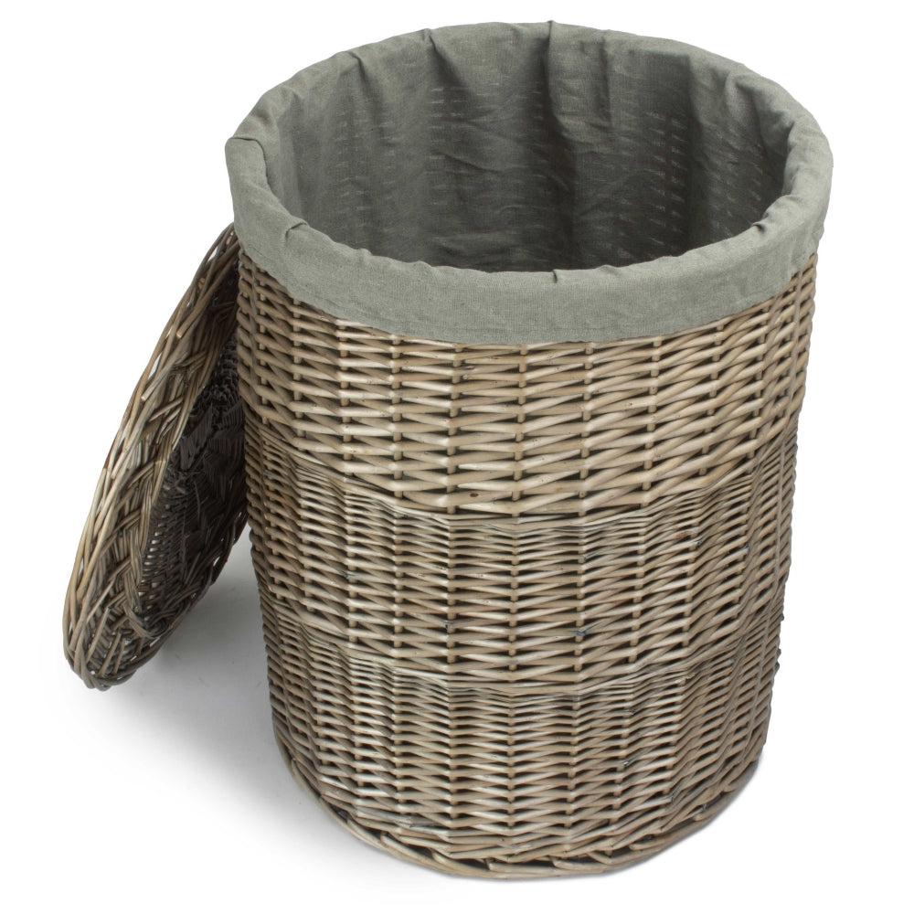 Antique Wash Round Laundry Basket with Grey Sage Lining