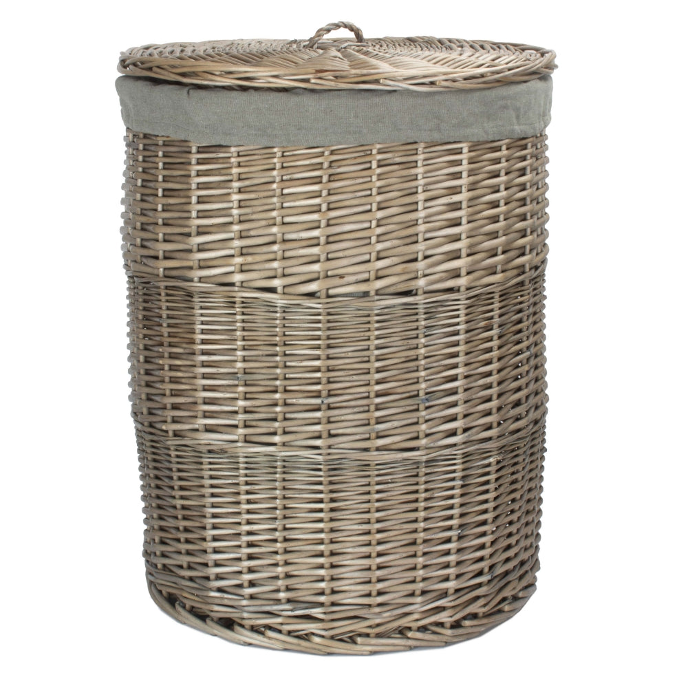 Antique Wash Round Laundry Basket with Grey Sage Lining