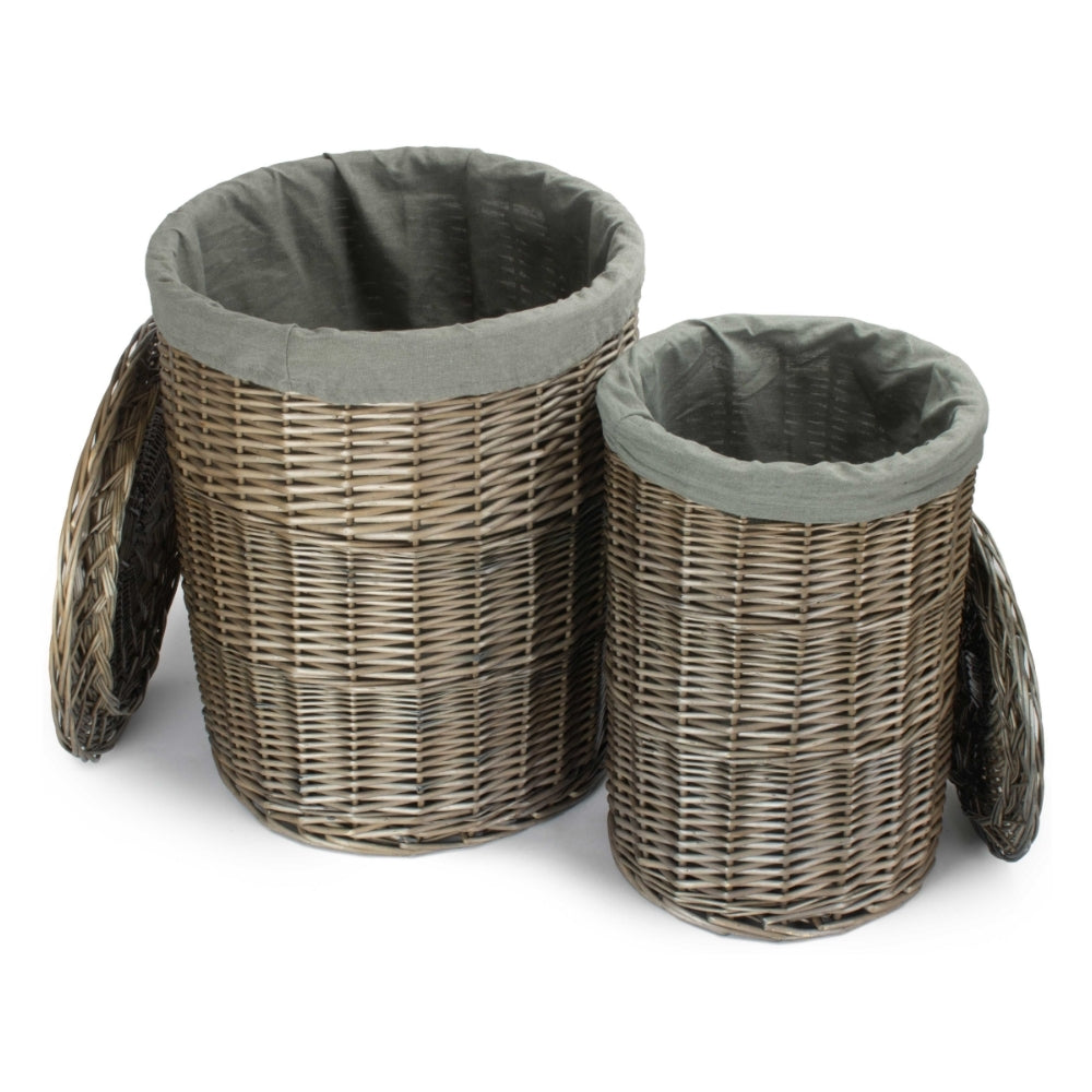 Antique Wash Round Laundry Basket with Grey Sage Lining