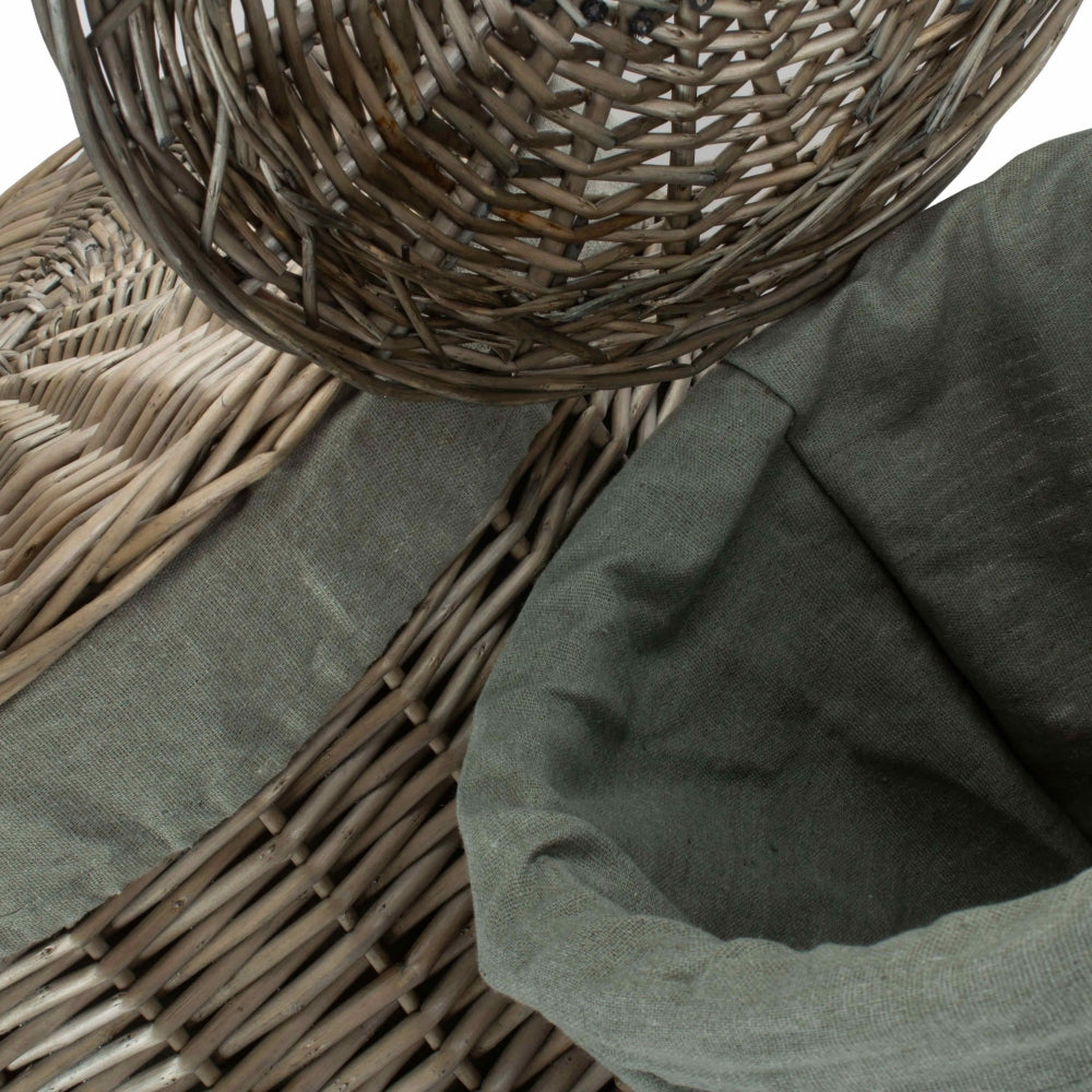 Antique Wash Round Laundry Basket with Grey Sage Lining