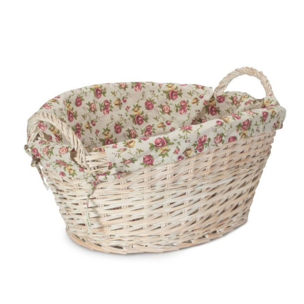 White Wash Finish Wicker Laundry Basket