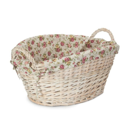 White Wash Finish Wicker Laundry Basket