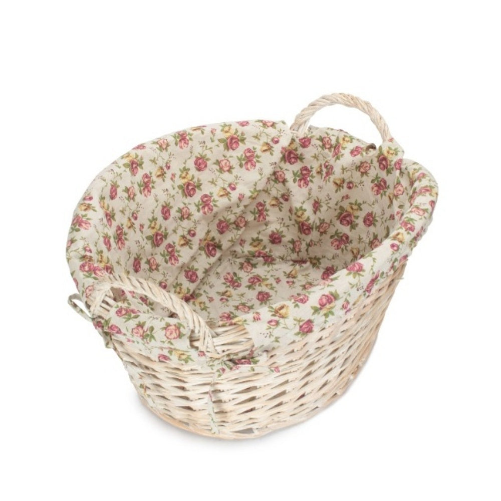 White Wash Finish Wicker Laundry Basket