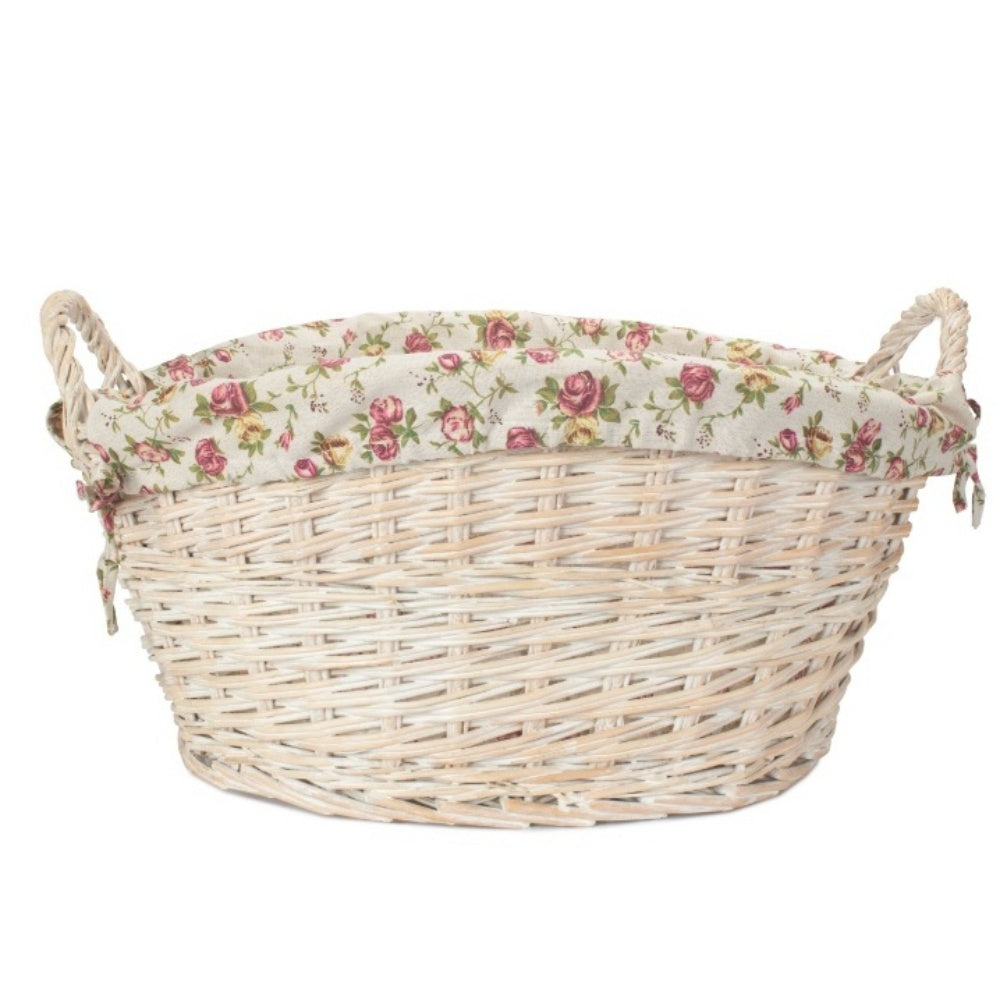 White Wash Finish Wicker Laundry Basket