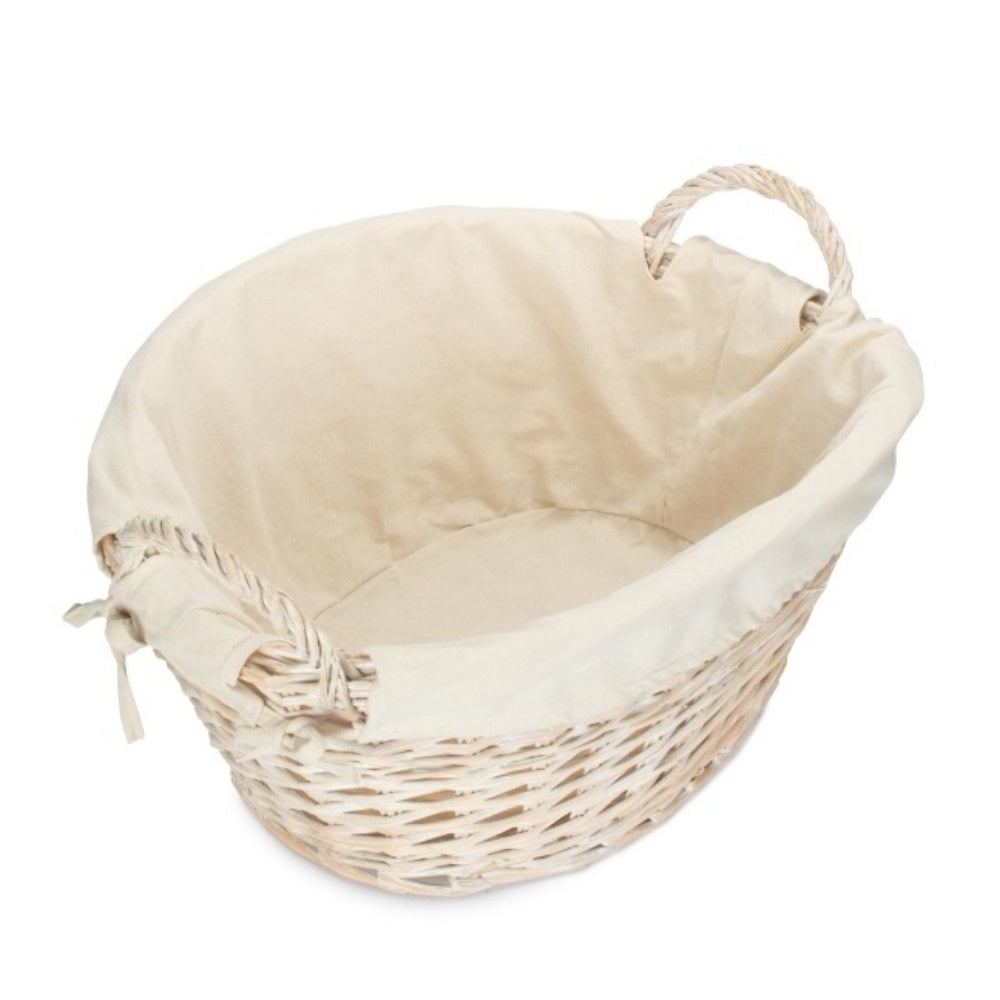 White Wash Finish Wicker Laundry Basket