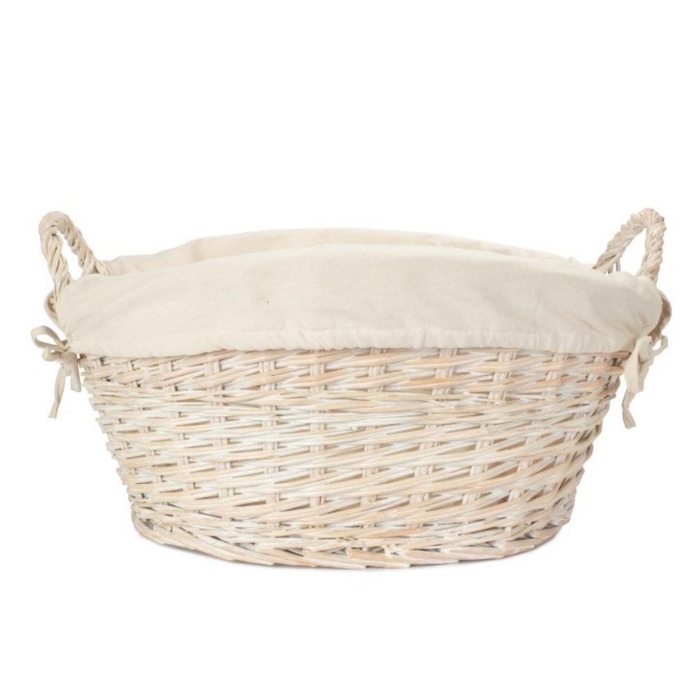 White Wash Finish Wicker Laundry Basket