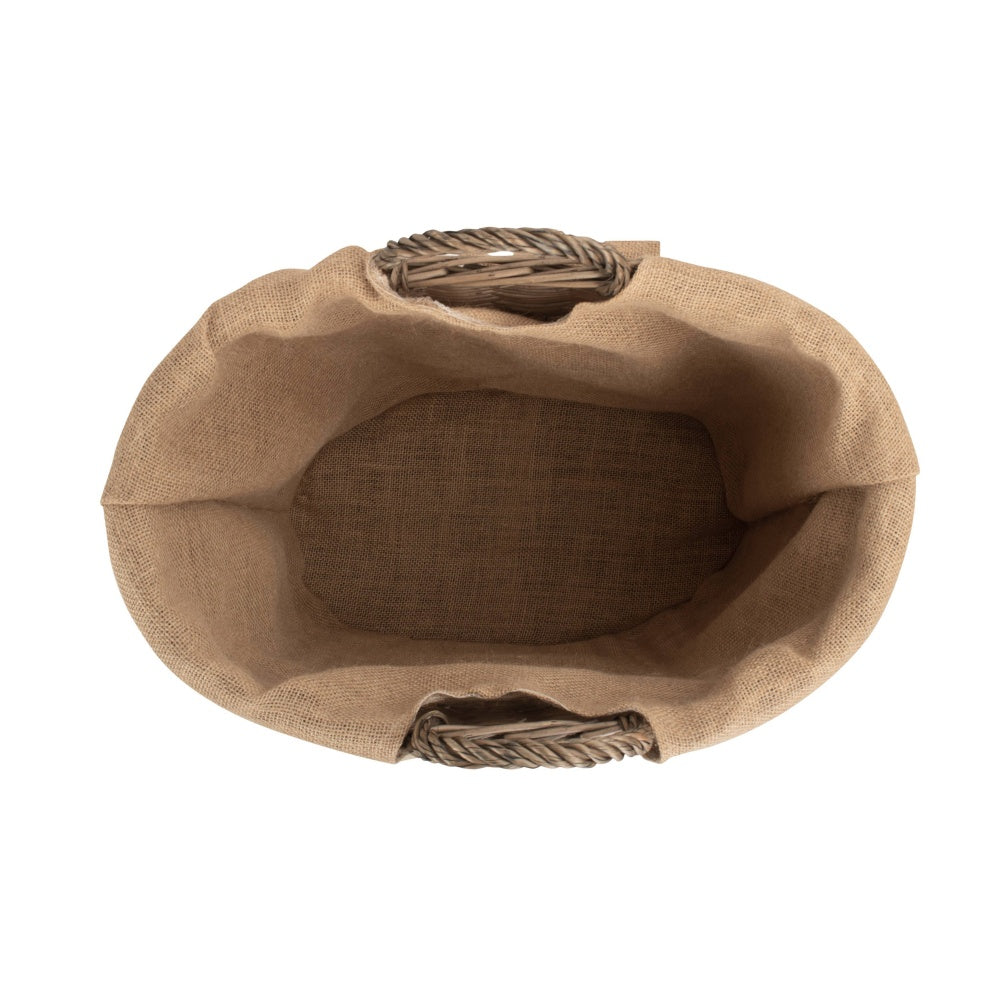 Hessian Lined Oval Wicker Log Basket
