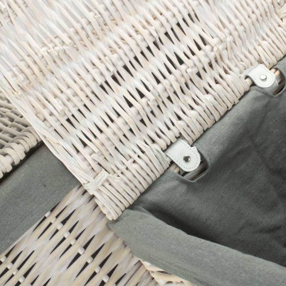 Square White Wash Wicker Laundry Basket with Grey Sage Lining