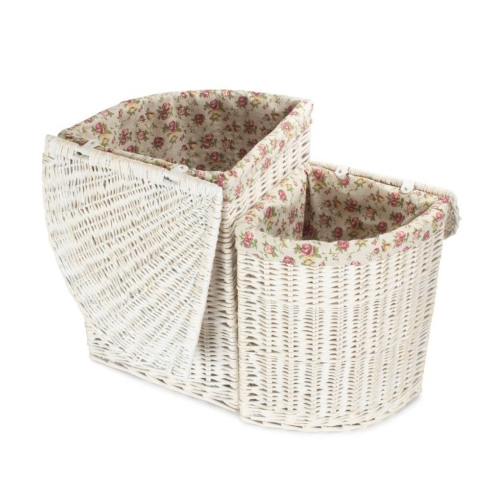 White Wash Corner Wicker Laundry Basket with Lining