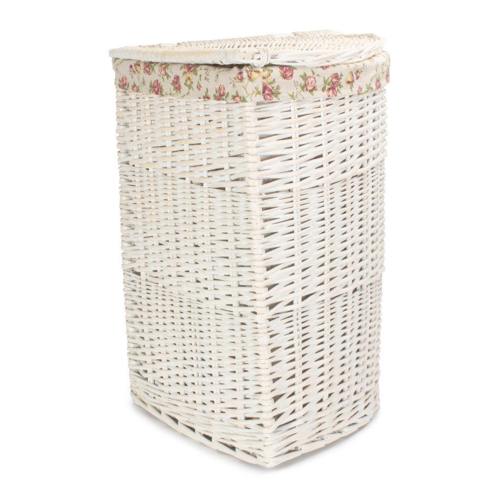 White Wash Corner Wicker Laundry Basket with Lining