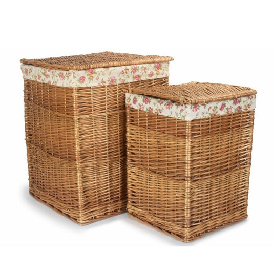 Garden Rose Lining Light Steamed Square Wicker Laundry Basket
