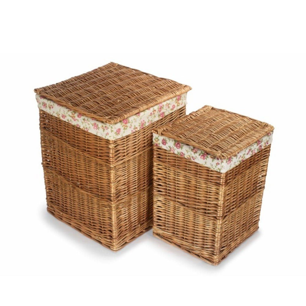 Garden Rose Lining Light Steamed Square Wicker Laundry Basket