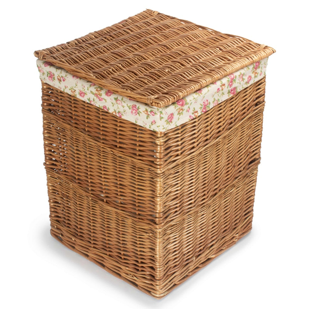 Garden Rose Lining Light Steamed Square Wicker Laundry Basket