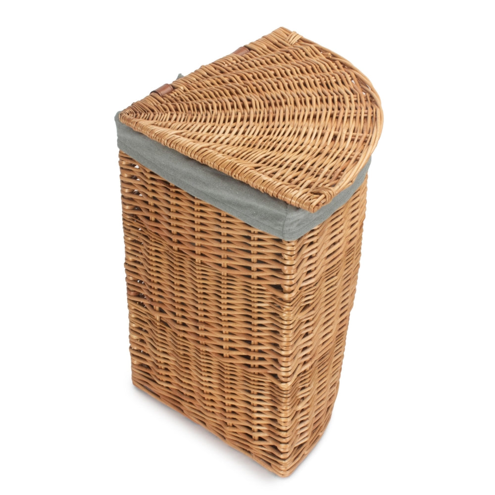 Light Steamed Corner Wicker Laundry Basket with Grey Sage Lining