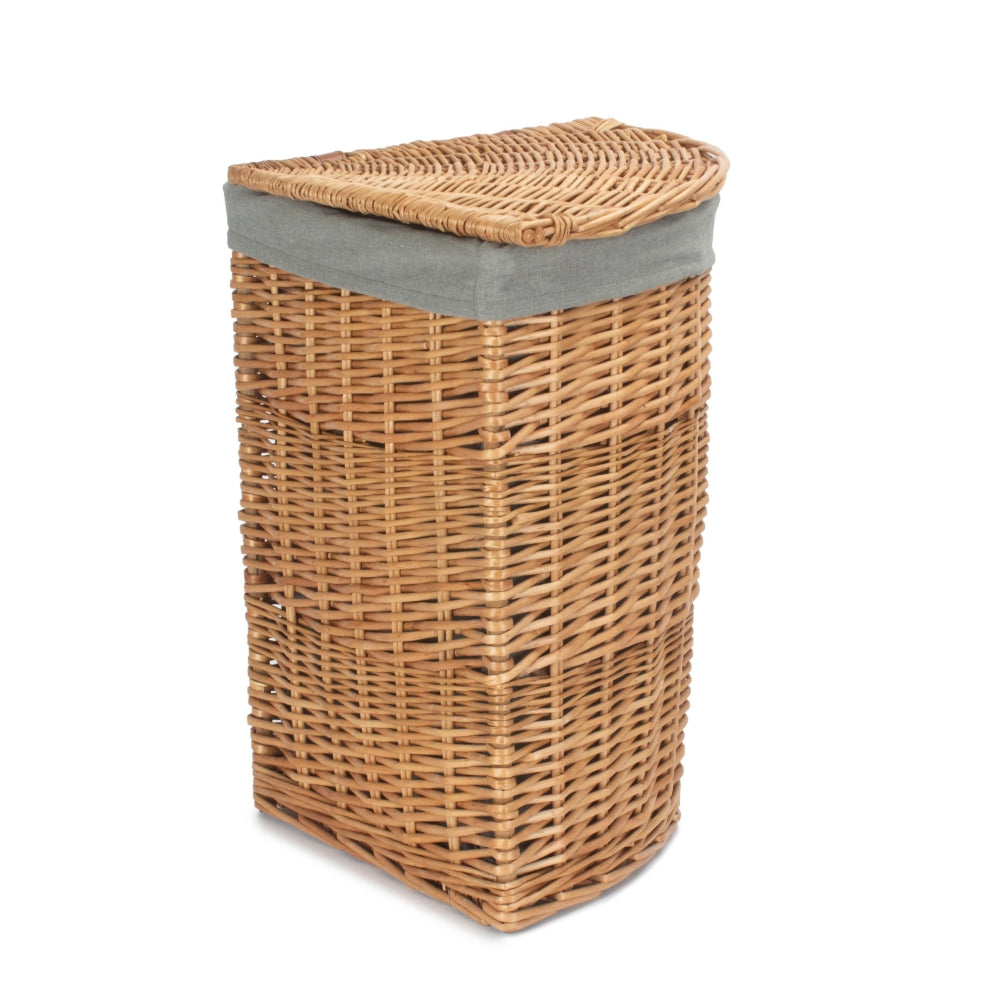 Light Steamed Corner Wicker Laundry Basket with Grey Sage Lining