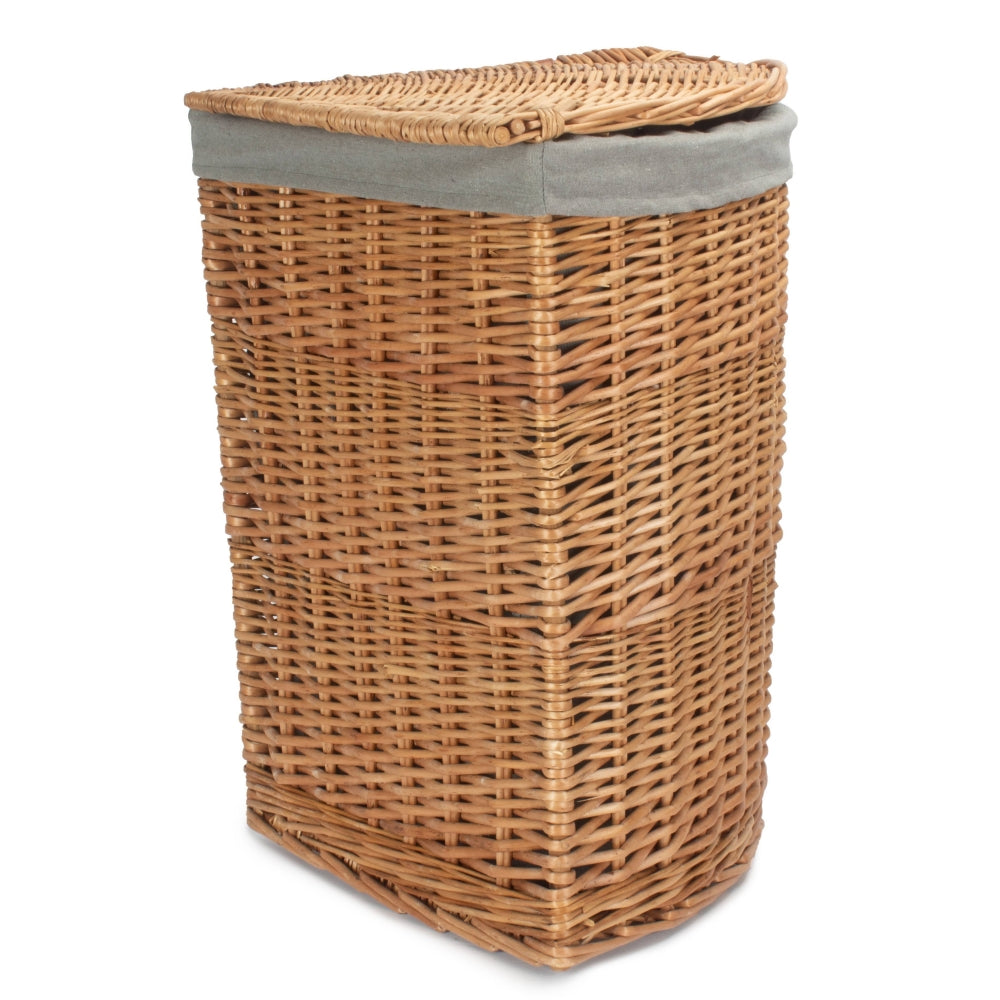 Light Steamed Corner Wicker Laundry Basket with Grey Sage Lining