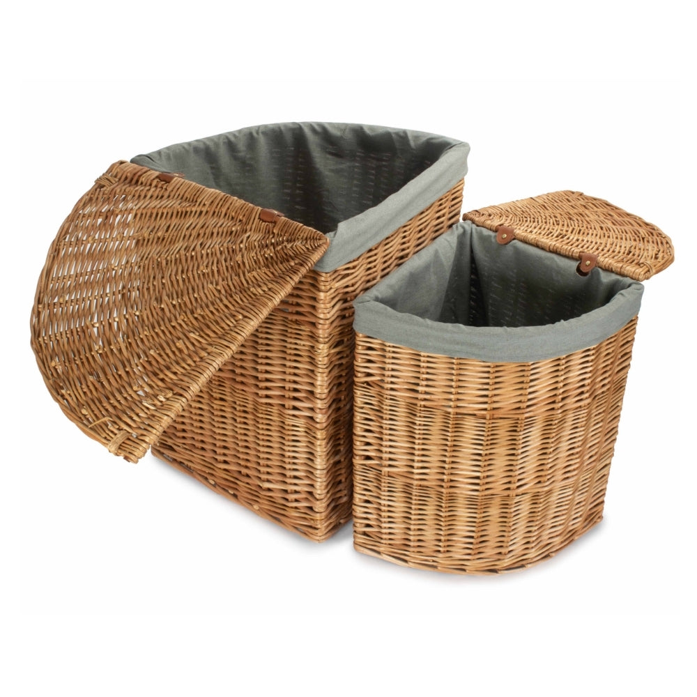 Light Steamed Corner Wicker Laundry Basket with Grey Sage Lining