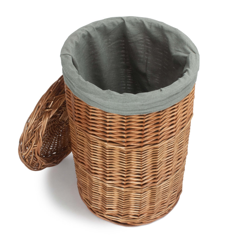 Light Steamed Round Wicker Laundry Basket with Grey Sage Lining