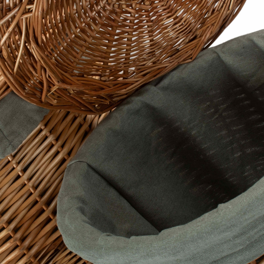 Light Steamed Round Wicker Laundry Basket with Grey Sage Lining