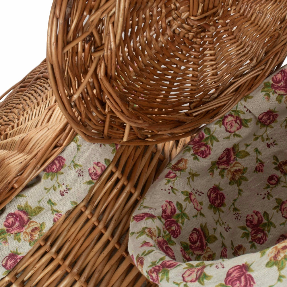 Light Steamed Round Garden Rose Lined Wicker Laundry Basket