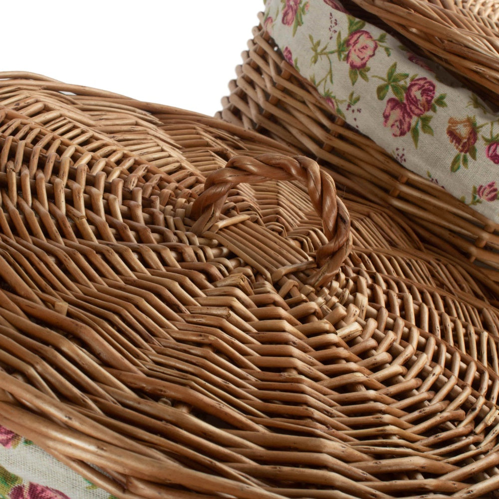 Light Steamed Round Garden Rose Lined Wicker Laundry Basket
