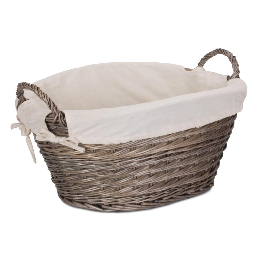 Small Wicker Laundry Wash Basket with White Lining