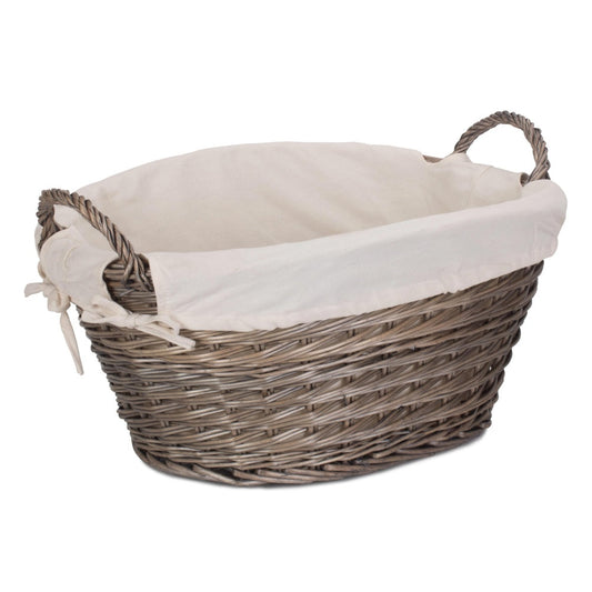 Small Wicker Laundry Wash Basket with White Lining