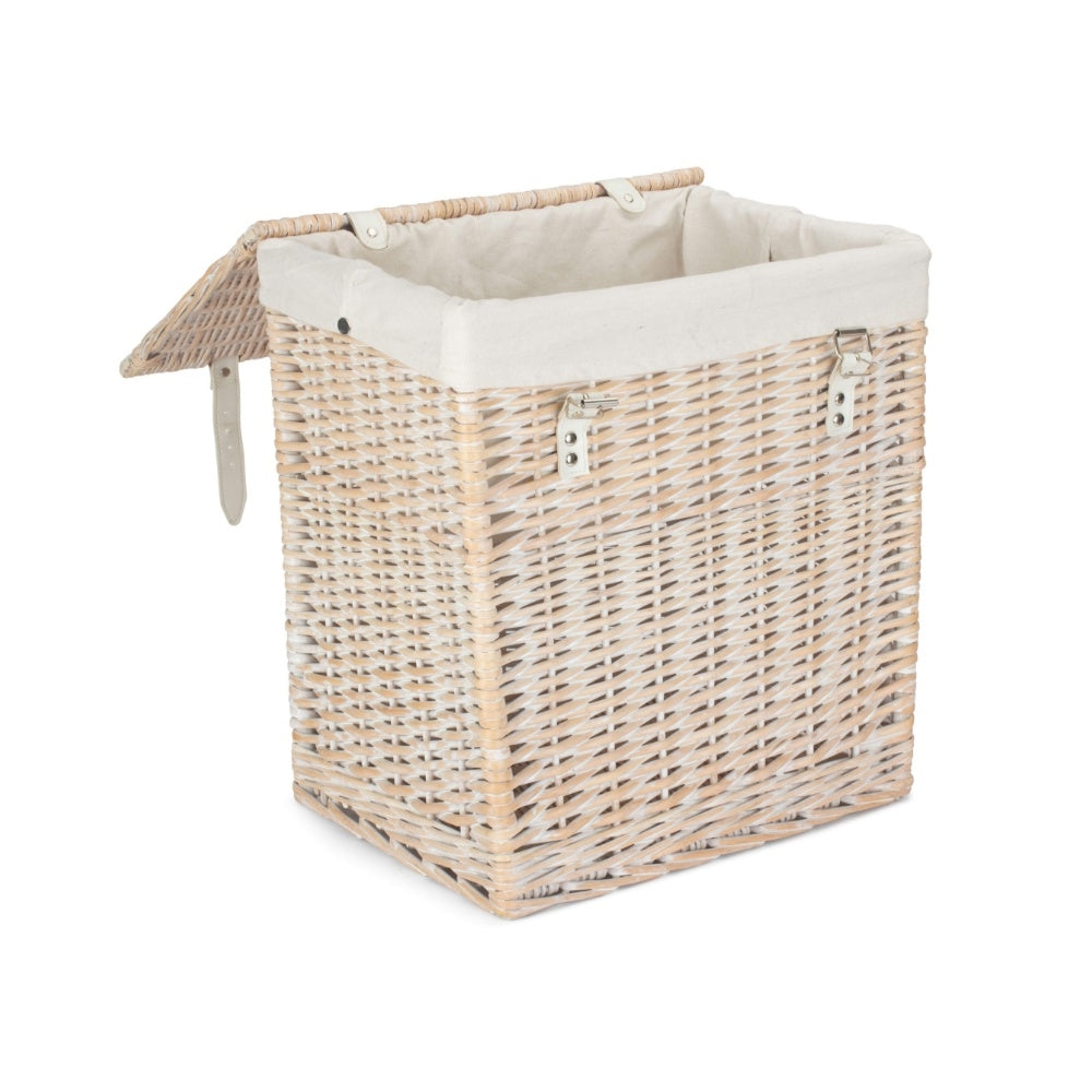Boutique White Wash Wicker Laundry Basket With Lining