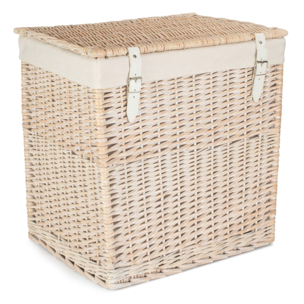 Boutique White Wash Wicker Laundry Basket With Lining