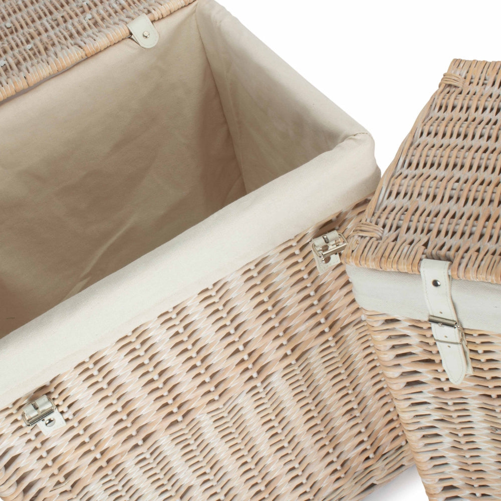 Boutique White Wash Wicker Laundry Basket With Lining