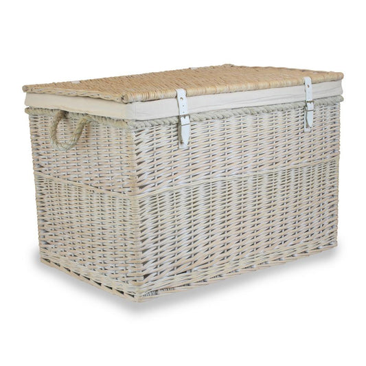 Large Whitewash Finish Storage Wicker Basket