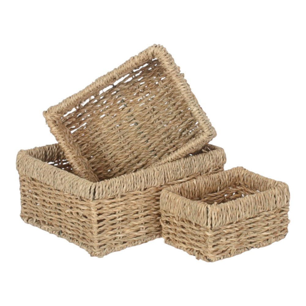 Set of 3 Rectangular Seagrass Trays