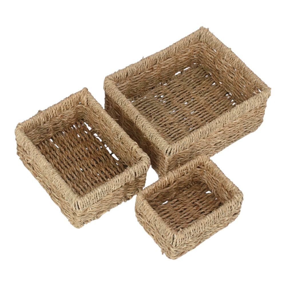 Set of 3 Rectangular Seagrass Trays