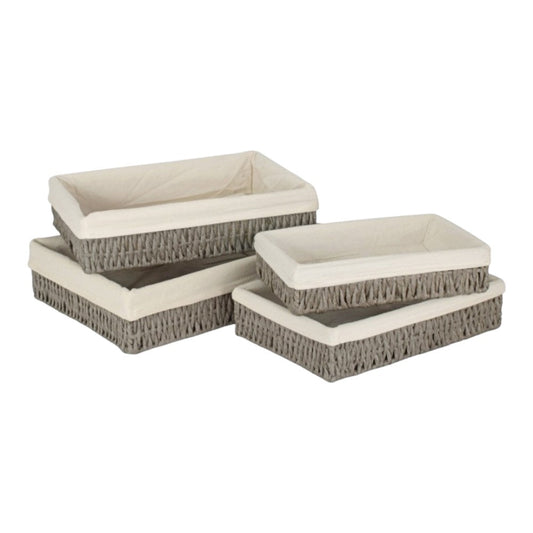 Rectangular Grey Straight-sided White Cotton Linen Paper Rope Trays