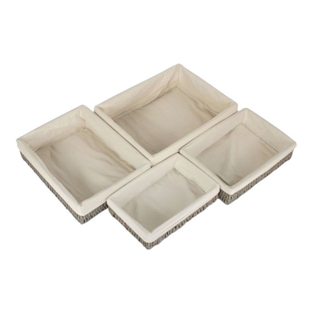 Rectangular Grey Straight-sided White Cotton Linen Paper Rope Trays