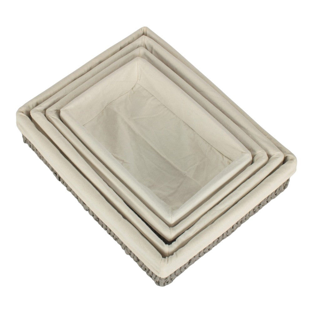 Rectangular Grey Straight-sided White Cotton Linen Paper Rope Trays