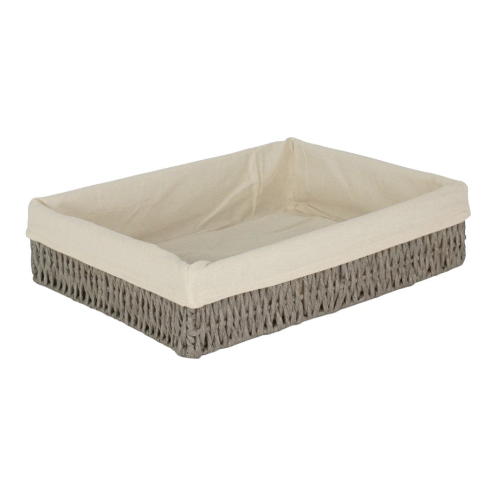 Rectangular Grey Straight-sided White Cotton Linen Paper Rope Trays